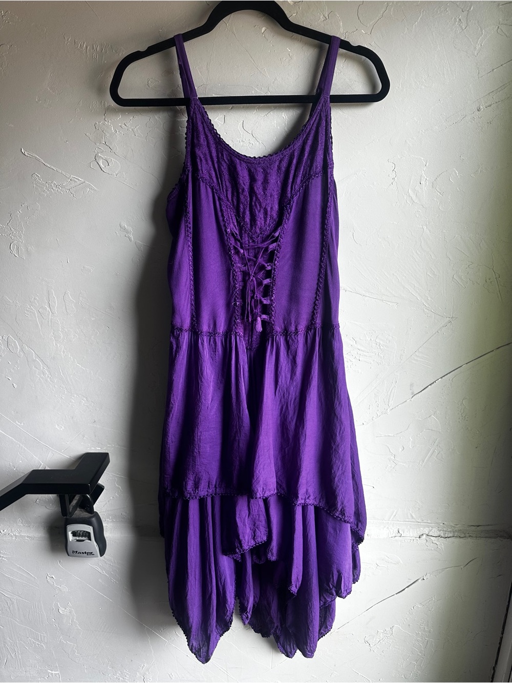 Sakkas Purple Fairycore Handkerchief Hem Lace Corset Boho Dress Cotton  OS